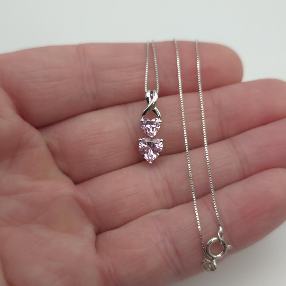 18 Inch Sterling Silver Brilliant Double Heart Cubic Zirconia Necklace A1314